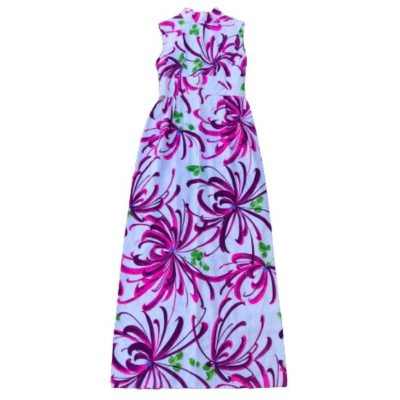 Vintage 60s Evelyn Margolis Hawaiian Floral Barkcloth Formal Maxi Dress XXS/XS - Picture 7 of 17